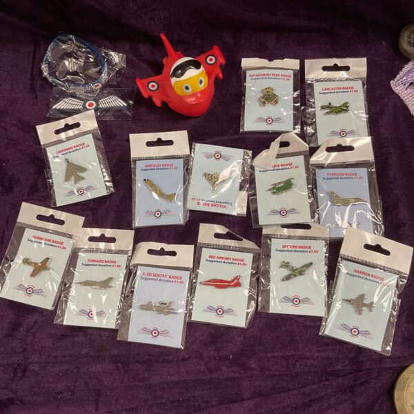 Collection of R.A.F.A Pin badges and a duck