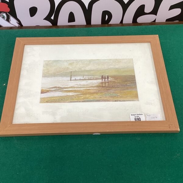 Original oil pastel painting of Bournemouth beach by Bill Hester.