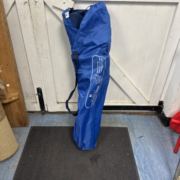 Blue Higear Kentucky camping chair folded and ready for use.