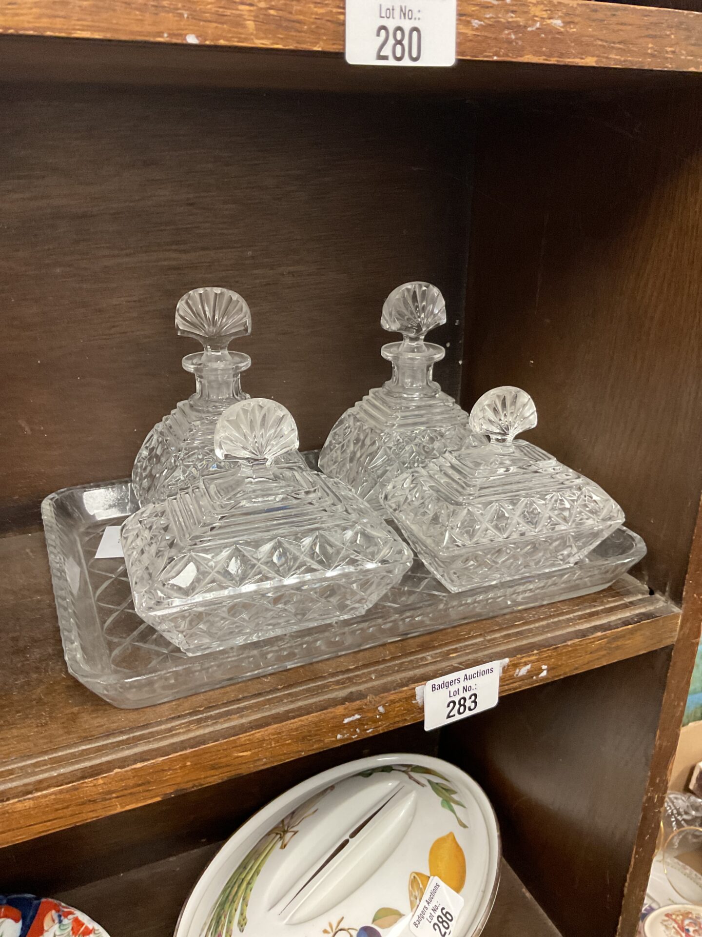 283 Art deco Cut Glass Vanity Set with tray