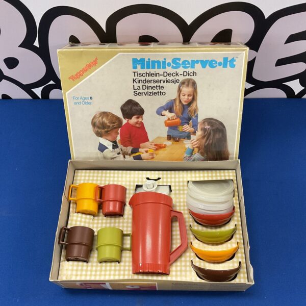 Vintage Tupperware Mini Serve It set, colourful plastic toy dining service.