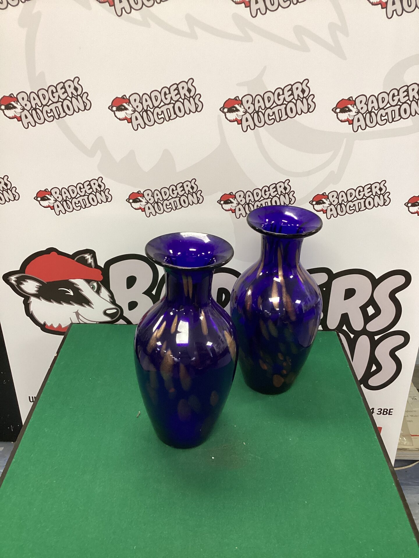 050 Two Vintage Cobalt Blue Vases