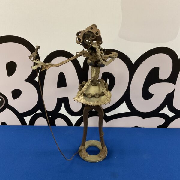 Vintage metal singer sculpture, welded folk art.