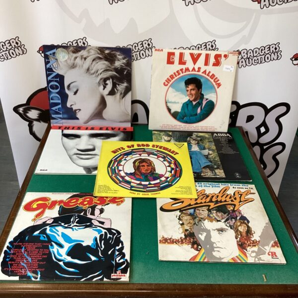 Vintage vinyl LP records lot featuring Elvis Christmas Album.