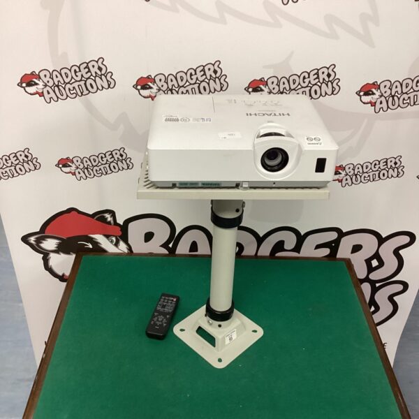 Hitachi CP-EX251N projector with remote and ceiling mount.