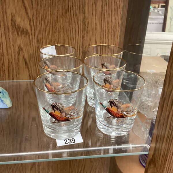 Set of six vintage pheasant design tumblers.