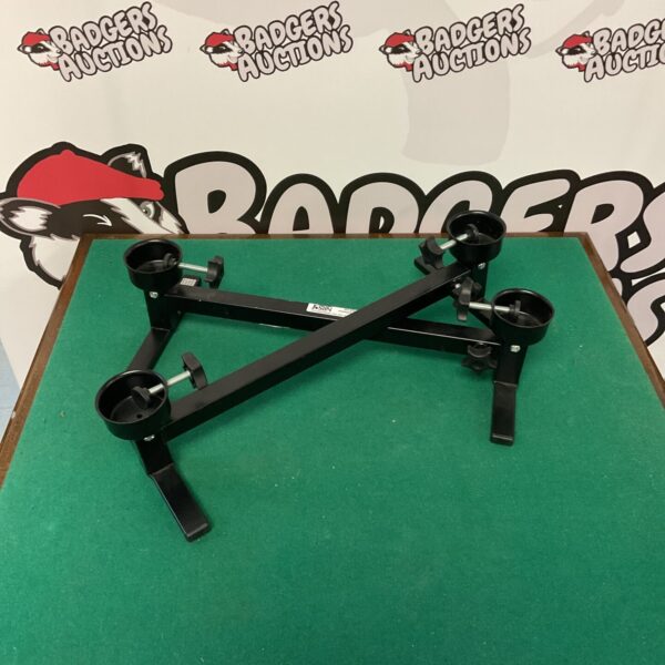 Metal chair risers pair for improved seating height.