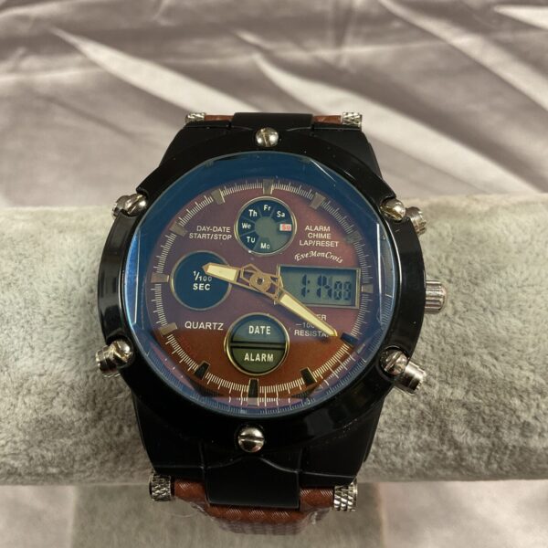Vintage Eve Mon Croissant digital wristwatch with textured band.