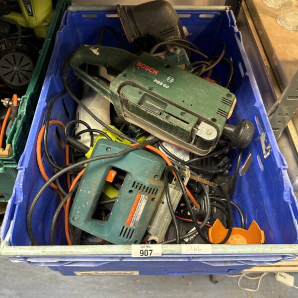 Vintage Bosch PBS 90 power tool in a tray of tools.