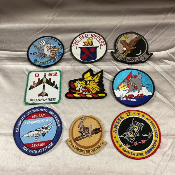 US Air Force patch lot with various squadron insignia.
