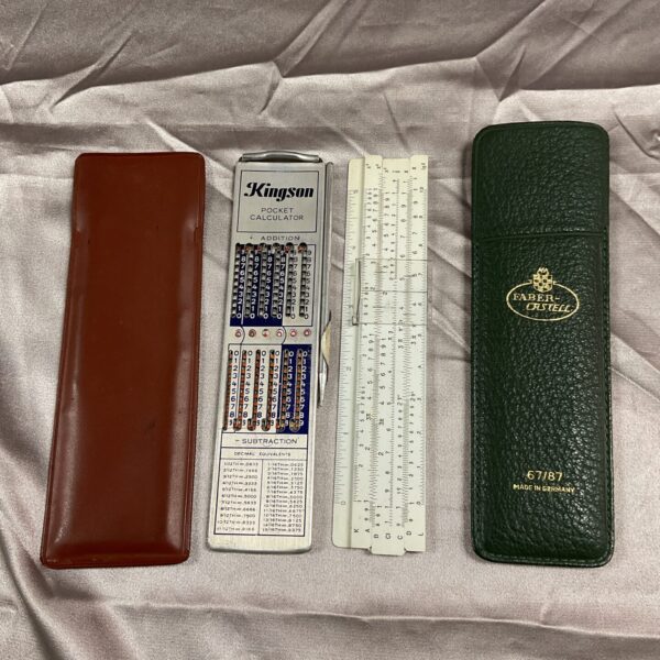 Vintage Faber Castell 67/87 slide rule and Kingson calculator set.