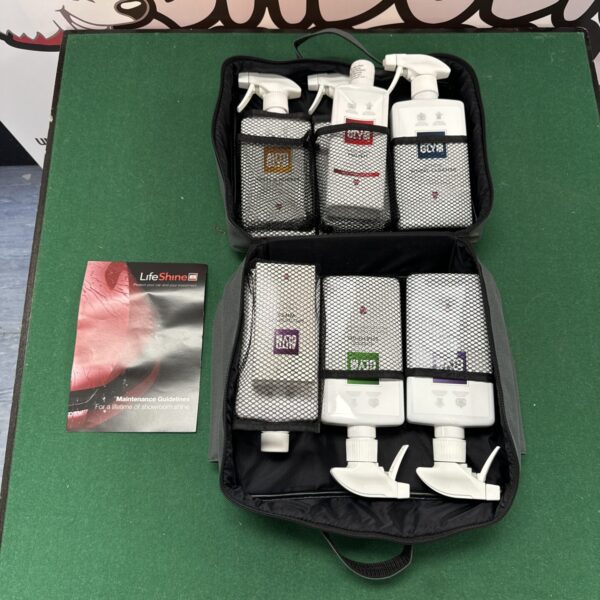 Auto Glym Lifeshine kit with multiple cleaning bottles.