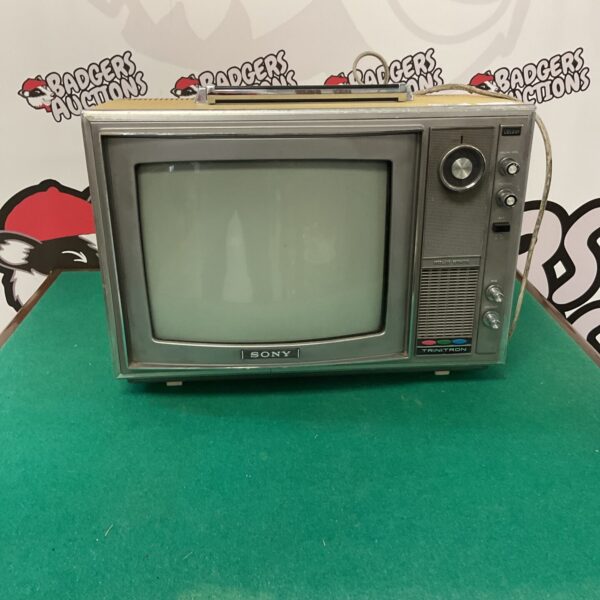 Vintage Sony Trinitron colour television, side view.