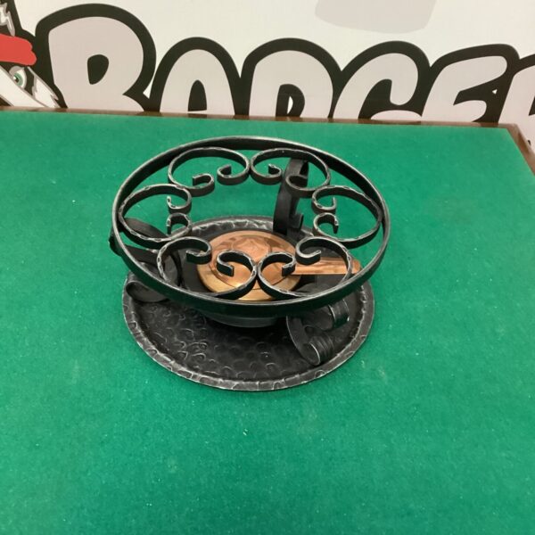 Vintage metal spirit burner for fondue sets and tabletop heating.
