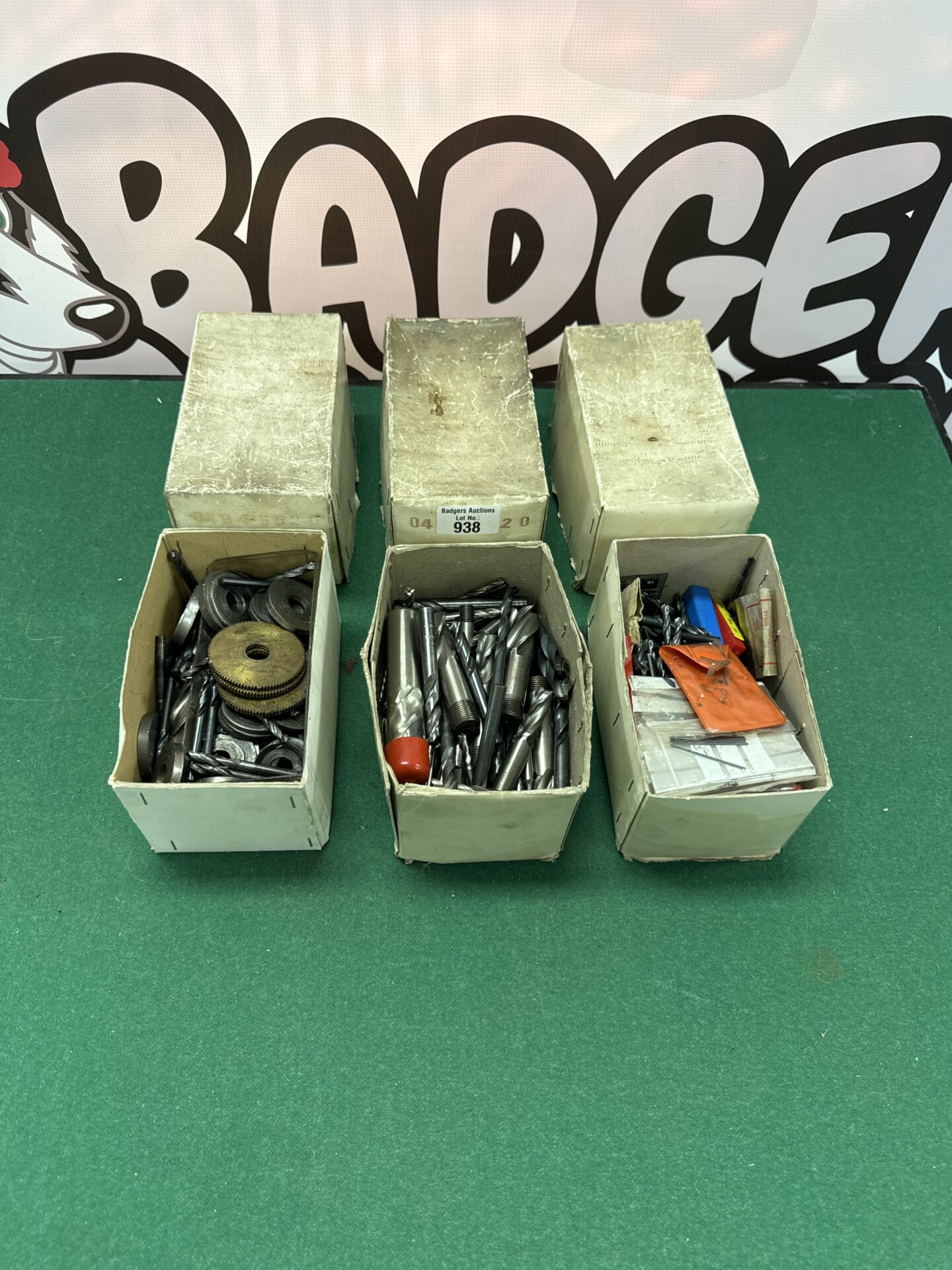 938 Three boxes of engineering tool attachments