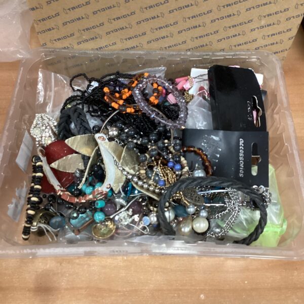 Tray of mixed costume jewellery with necklaces and bracelets.