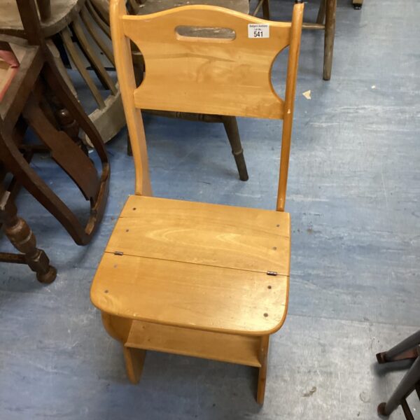 Vintage wooden librarian step ladder with folding seat.