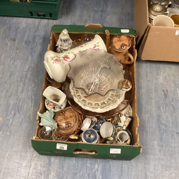 Mixed lot of vintage china and collectibles with porcelain vases.