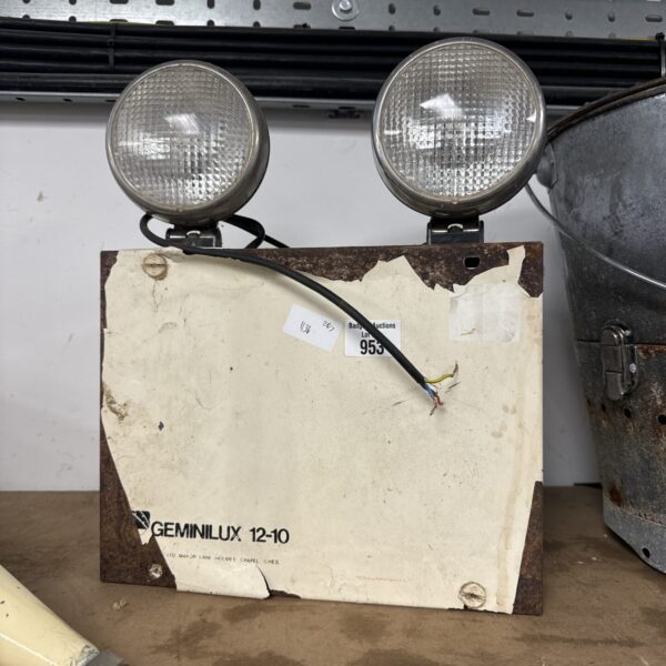 Vintage Geminilux 12-10 industrial light in unrestored condition.