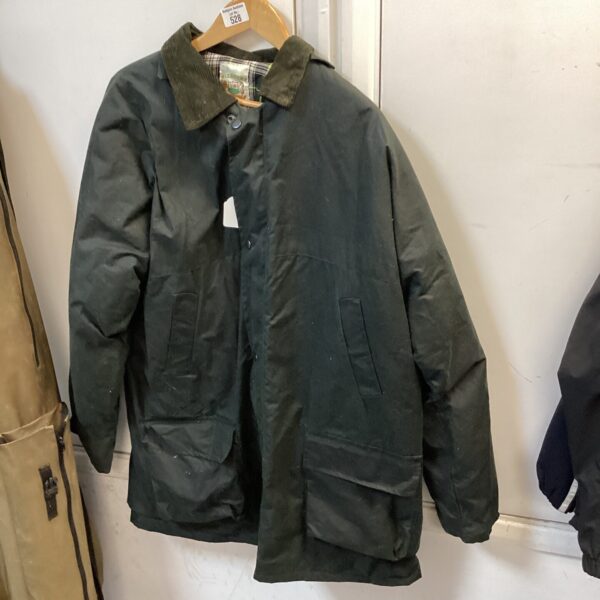 Front view of a Waxberry XL waxed cotton coat.
