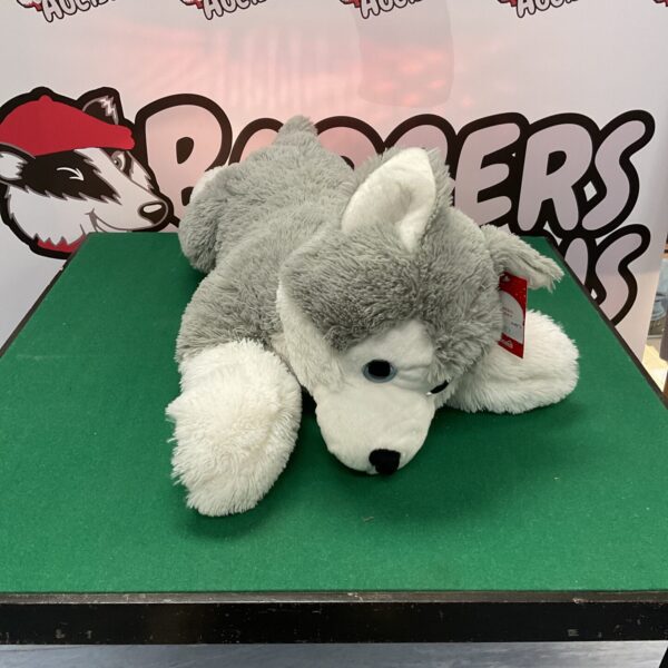 Large Dunelm jumbo husky soft toy, detailed plush animal.