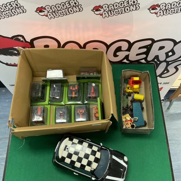Mixed lot of model tractors and a toy MINI car.