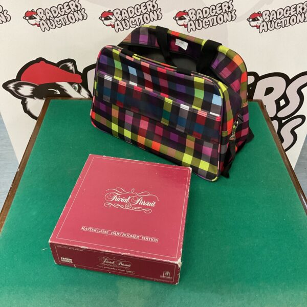 Vintage Trivial Pursuit Baby Boomer Edition board game with chequered bag.