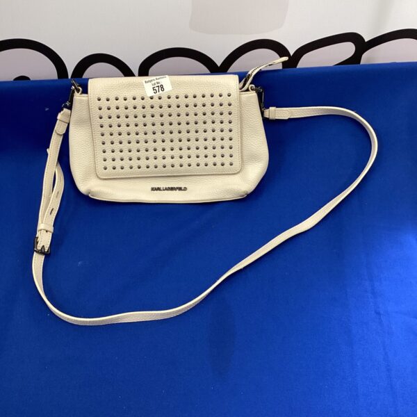 Stylish Karl Lagerfeld quilted handbag with chain strap.