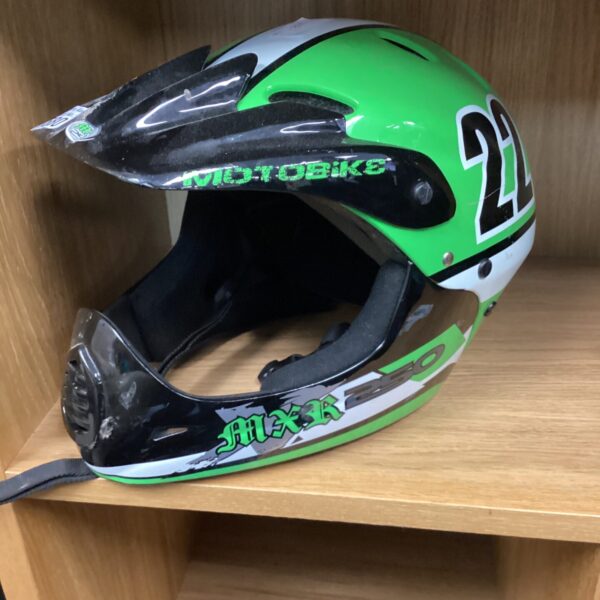 MXR kids motorcross helmet in green and black.