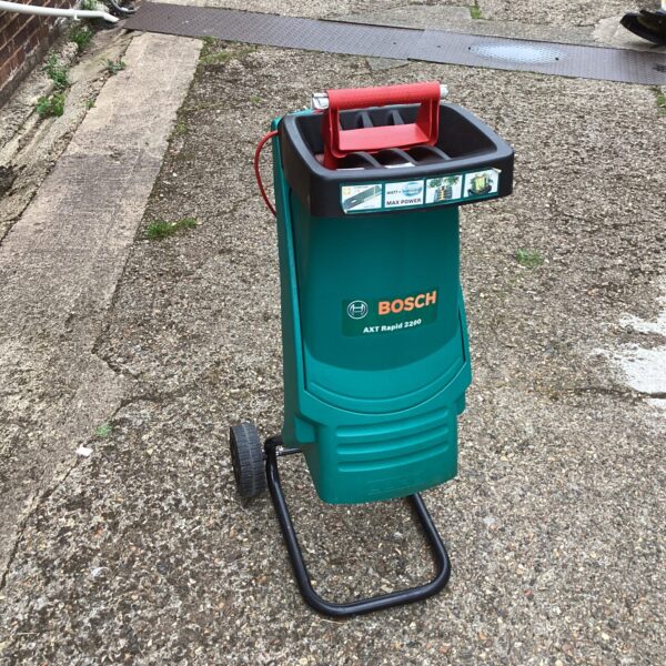 Bosch AXT Rapid wood chipper in used condition for garden maintenance.