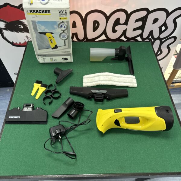 Karcher WV2 window vacuum with attachments and charger.