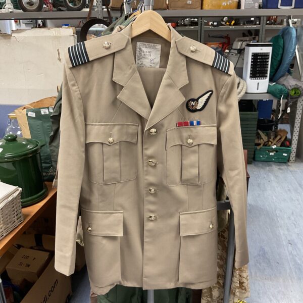 Front view of vintage RAF Wing Commander mess kit with Gulf War ribbon.