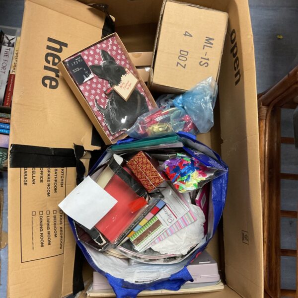 Mixed lot of arts and crafts supplies for various projects.