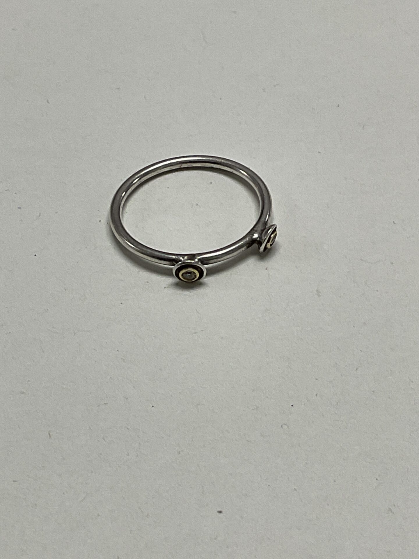 888 handmade silver & yellow metal double diamond ring size m