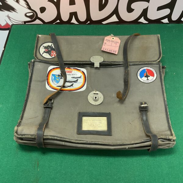 Vintage RAF correspondents bag showing wear and markings.