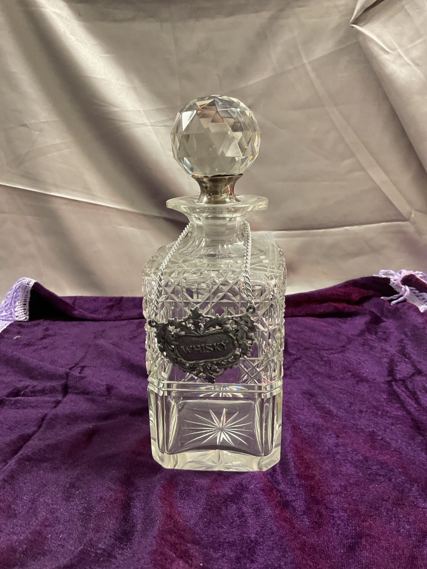 920 Cut Glass Whiskey Decanter Two Chips to Rim edge