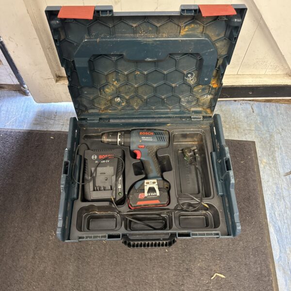 Bosch GSB 18-2 LI cordless drill in open carry case.
