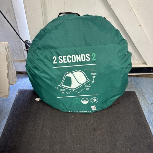 Quechua 2 Seconds 2 tent showing the folded camping shelter.