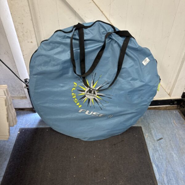 Folded Eurohike Flashfuse 2 two-person pop up tent for camping.