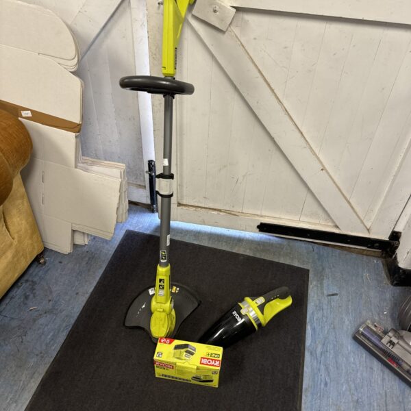 Ryobi Easyedge cordless lawn edger with battery and charger.