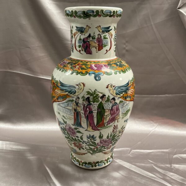 Vintage handpainted oriental vase with floral designs.