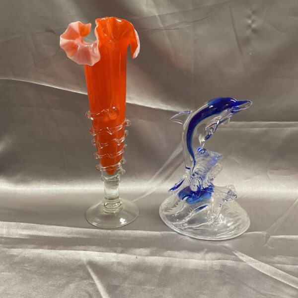 Vibrant orange Murano art glass vase with ruffled details.
