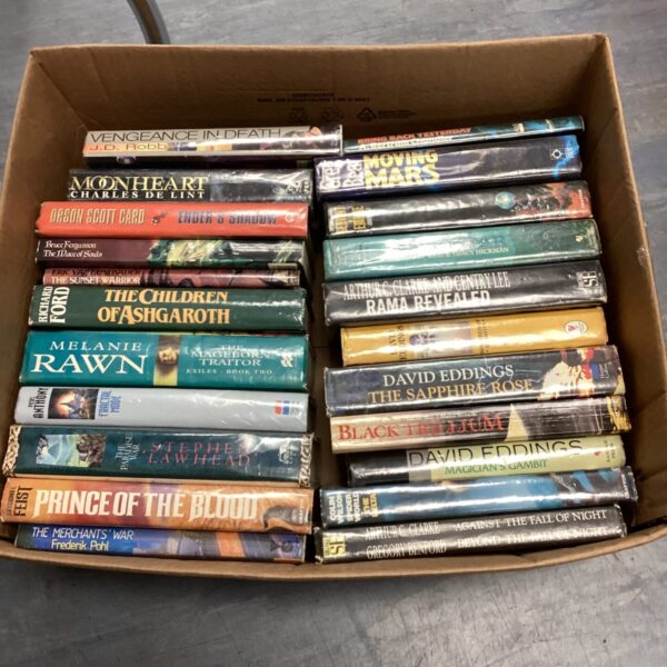 Collection of vintage sci-fi and fantasy hardback books.
