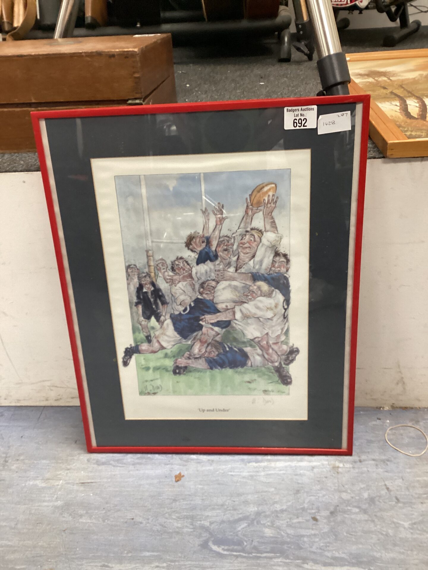 692 signed comic rugby print up & under