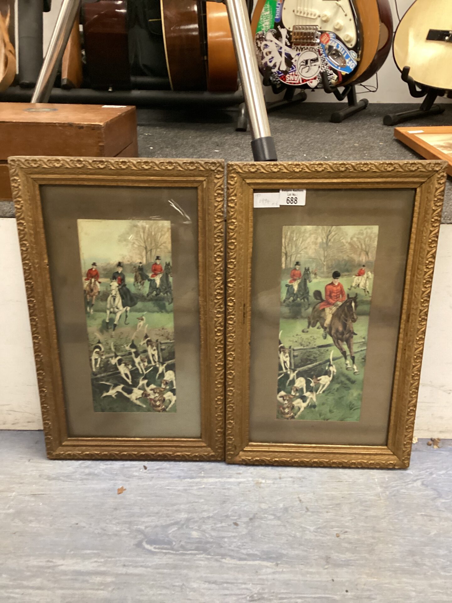 688 Two Vintage Hunting Scene Prints