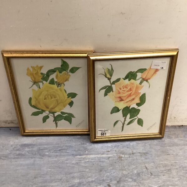Vintage framed floral print of a yellow rose by W T Avery.