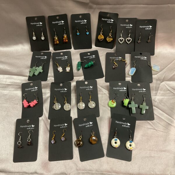 Assorted handmade earrings lot, diverse styles and colours.