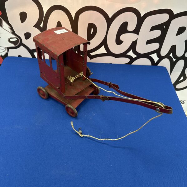 Vintage Triang tin plate crane toy, red, collectible.