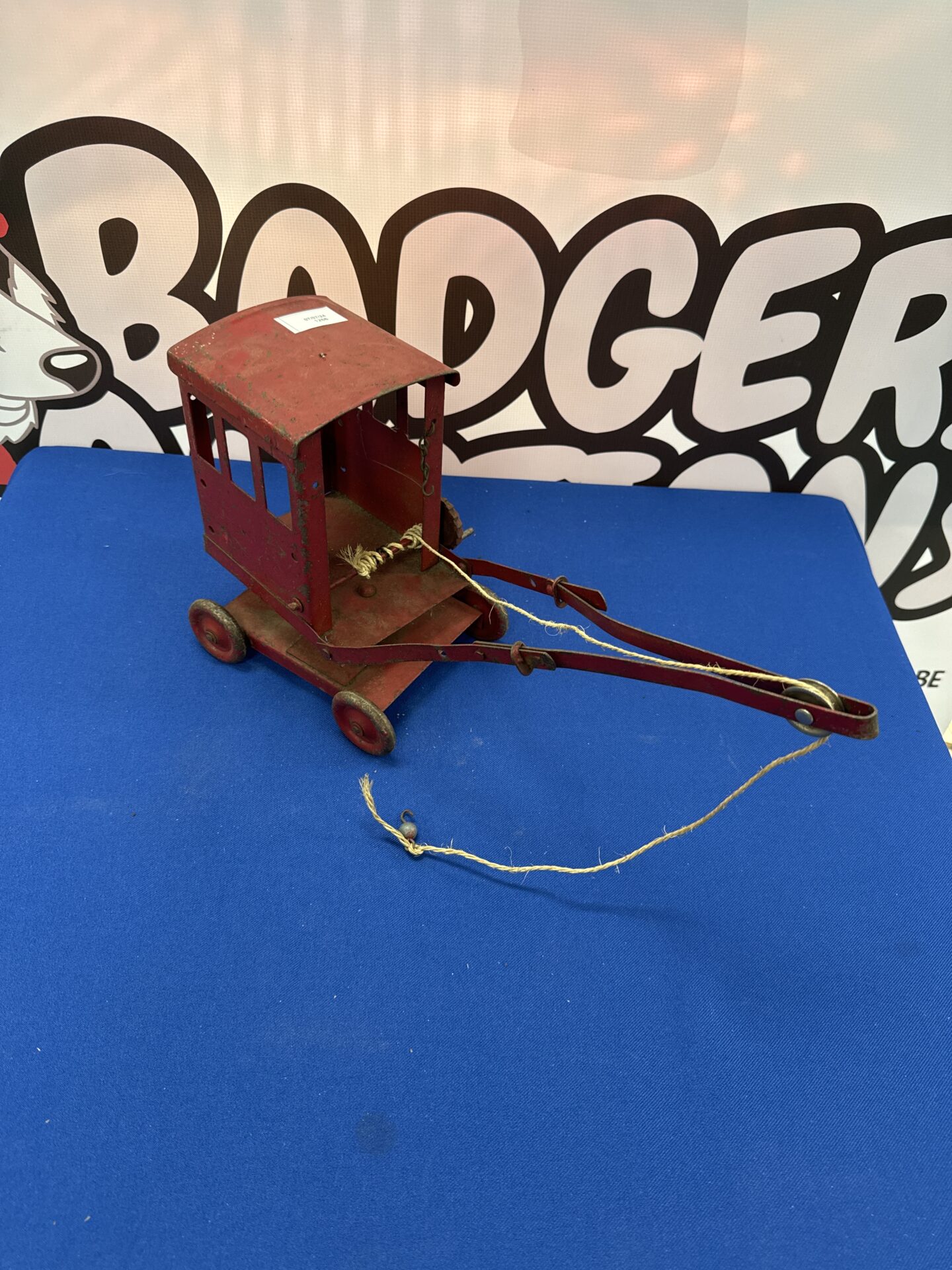 412 Vintage triang tin plate crane toy 8.5” tall