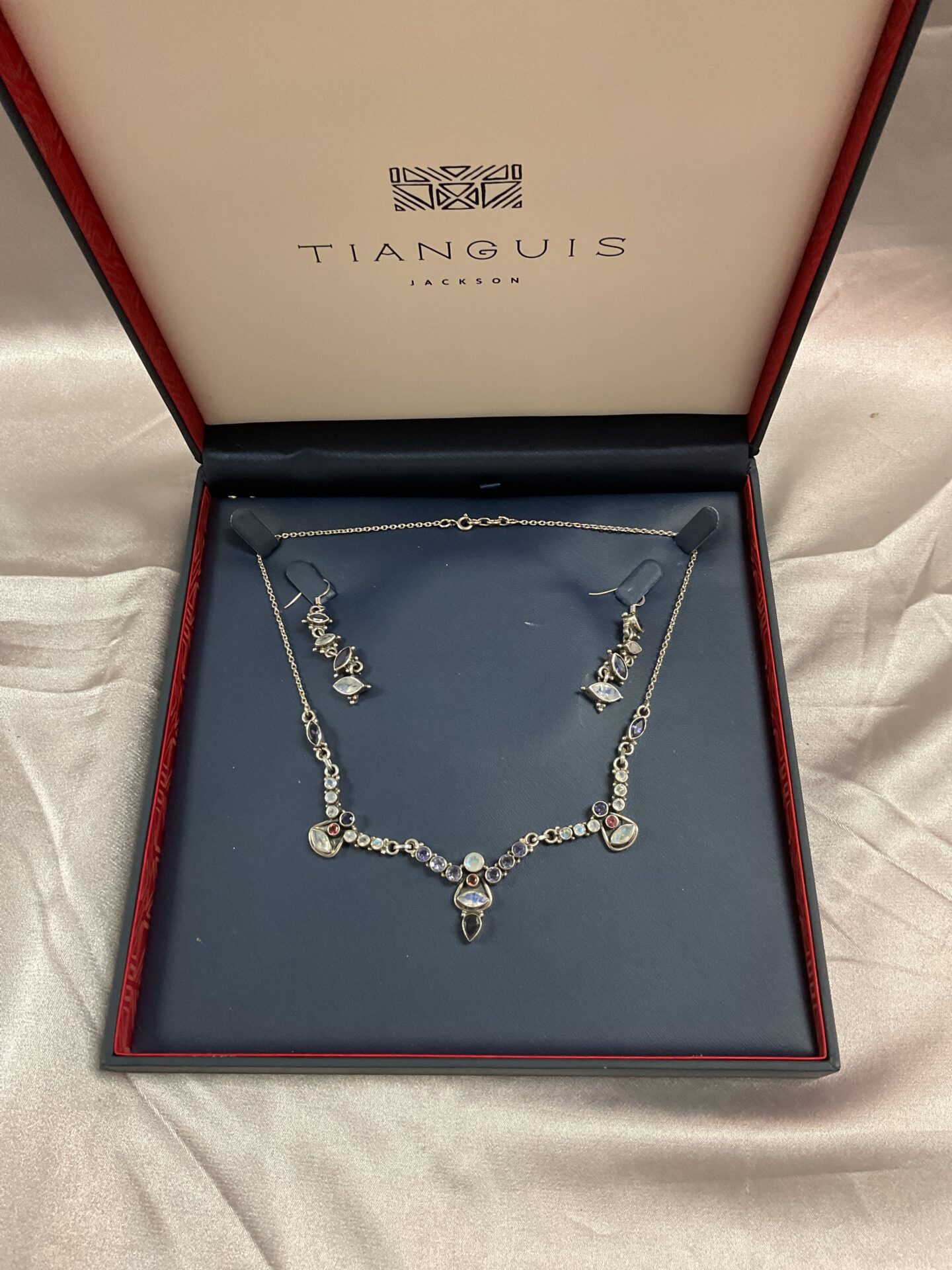 767 Silver multi stone Necklace and earrings